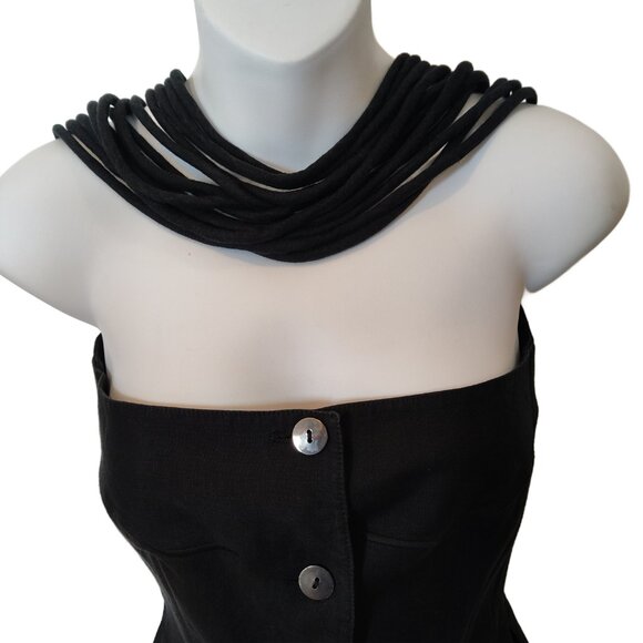 Vtg 1980s Claude Montana Black Linen Long Corset Top w' Rope Neckline Size 4 - Picture 3 of 11